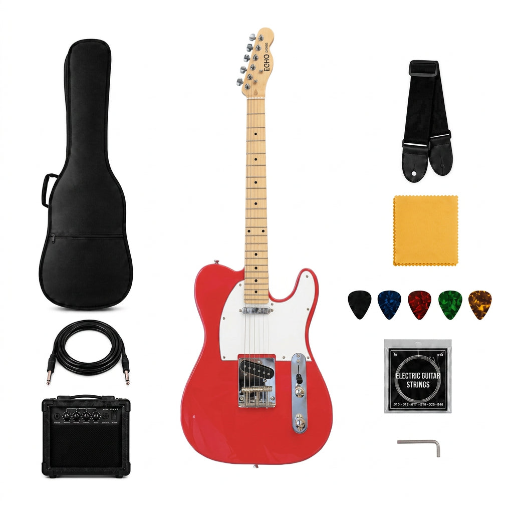 Echo SNTL001 Electric Guitar β Red Electric Guitar with Paulownia Body, Maple Neck & Maple Fingerboard with Package